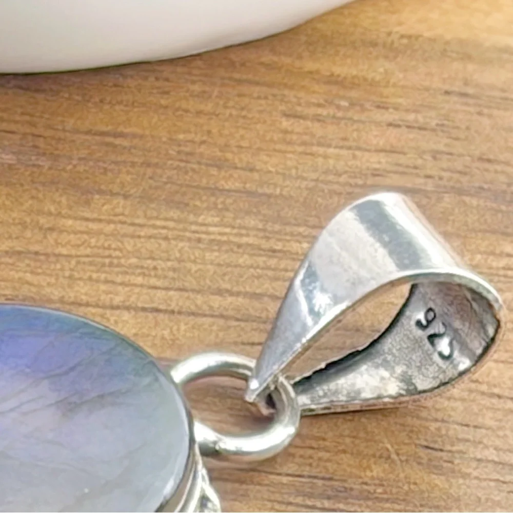 Purple Labradorite Pendant Necklace Boho Southwest Sterling Silver 925 Overlay - Picture 8 of 8